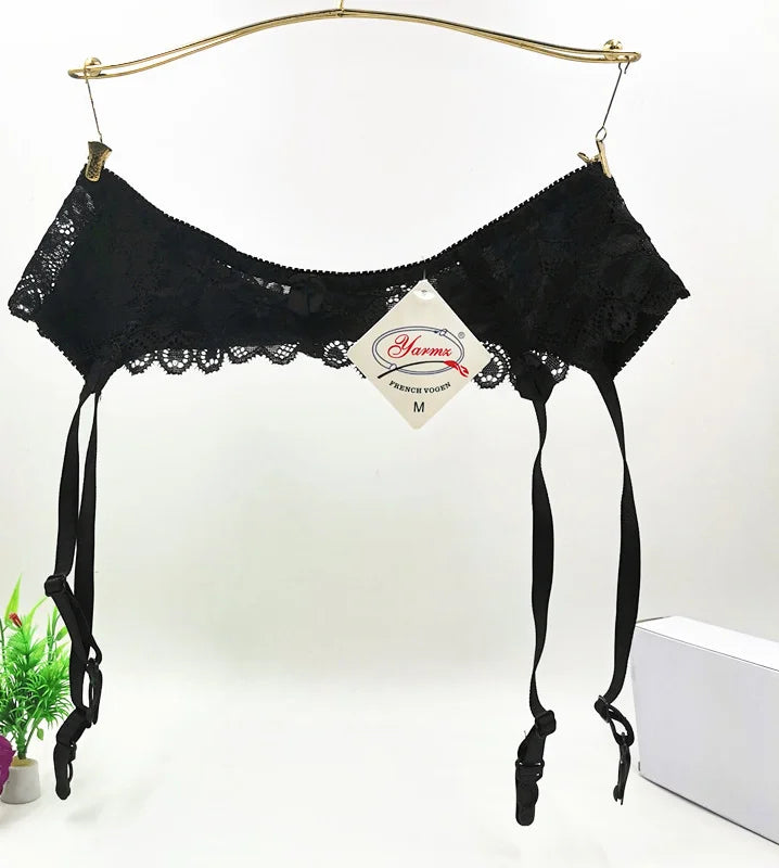 New 2PCS Set Sexy Lace Garter Belt Punk Goth  Exotic Lingerie Women Suspender Belt Hot Sheer Thigh High Garters with Stockings Ladies Female Sexy Underwear Accessories Supplies Lingerie Fashion Clothing Products