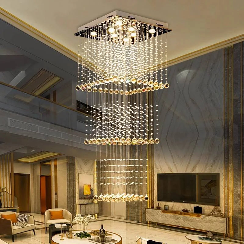 HOT SALE Villa Home Italian Design Art Decoration Modern K9 Crystal Pendant Lights with Tassel Square Ceiling Light Suitable for Customized Design of Villas Staircases Hotels Living Room Long Luxury Chandelier