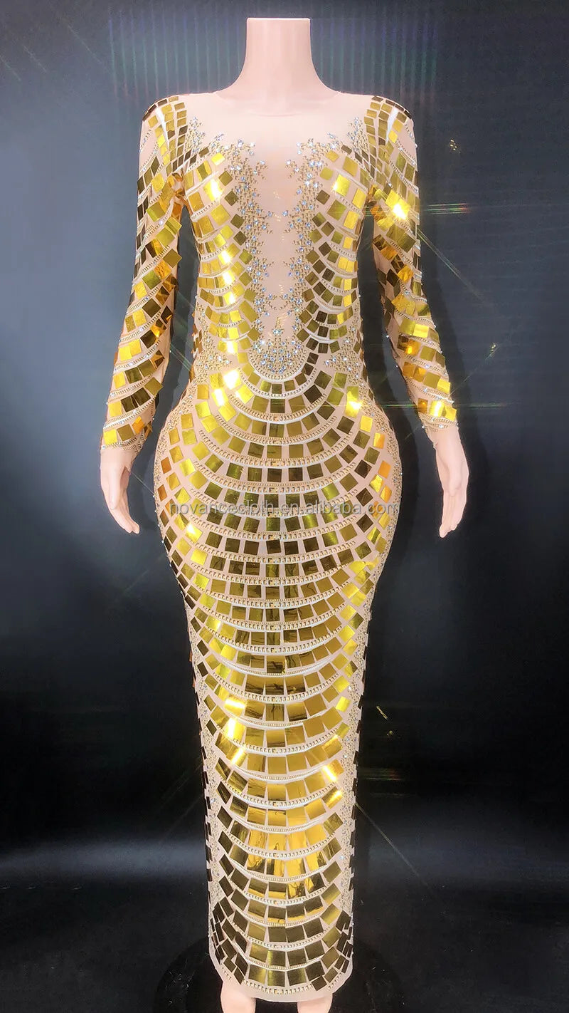 Luxury Glitter Mirror Sequin Formal Dresses Gold/Purple/Silvery Color  Evening Party Night Clubwear Birthday Party Dresses Women Formal Elegant Maxi Gown .