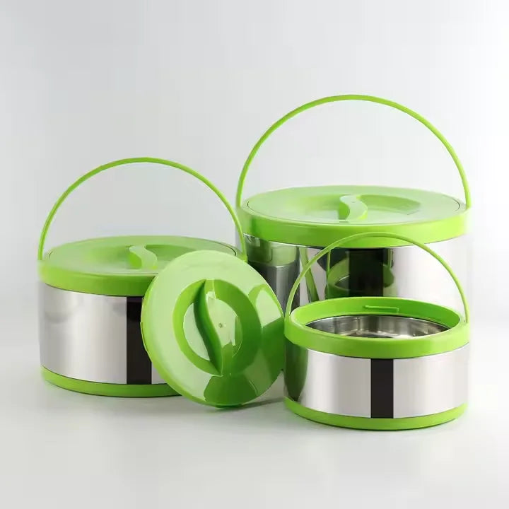 3 PCS Set Green/White/Black Colorful 304 Stainless Steel Fresh-Keeping Pot 2/4/8L Large Capacity Handle Insulated Bucket Double Food Containers Lunch Box Picnic Outdoor Camping Kitchenware Supplies Cooking Tools Set