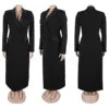 S-3XL Plus Size Black Color High Quality Long Blazer Dress Women Lady Elegant Suit Collar Slim Suits Dresses Long Coat Business Long Jacket Trench for Women