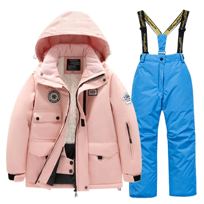 BEST PRICE 2 PCS Set Children's Girls Boys Top Quality Waterproof Ski Jacket + Pants Kids Snowboard Suit Snow Wear Ski Clothes for Kids Ski Suit Ski Clothing
