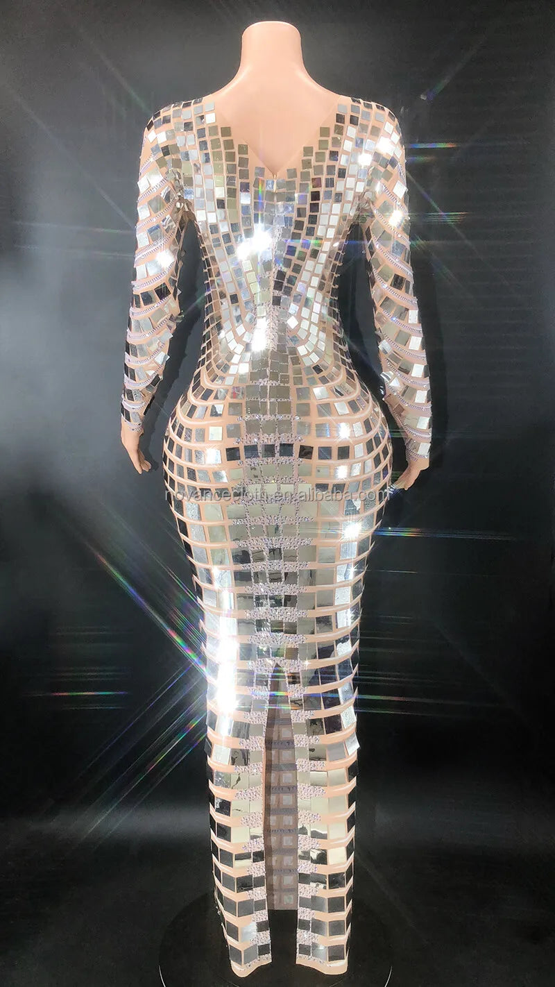 Luxury Glitter Mirror Sequin Formal Dresses Gold/Purple/Silvery Color  Evening Party Night Clubwear Birthday Party Dresses Women Formal Elegant Maxi Gown .
