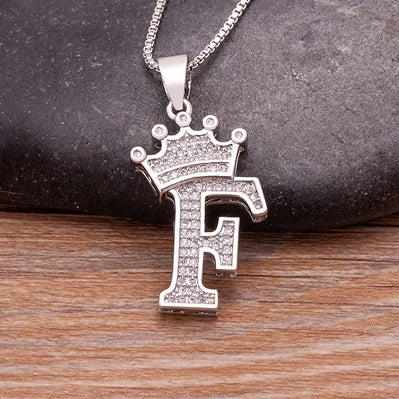 Hot Sale A-Z Letters Crown Pendant Initial Alphabet Necklace For Women Men Accessories Name Jewelry  Party Birthday Gifts