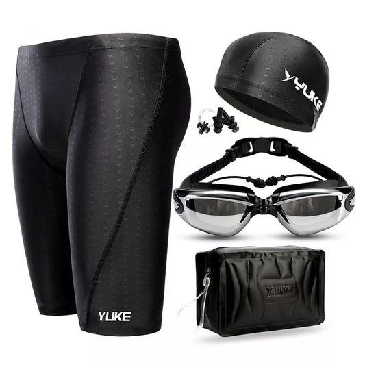 Men Swimming Shorts Waterproof Competition Swim Equipment Goggles with Ear-plug Cap Case Trunks Briefs Swimwear Half Pants