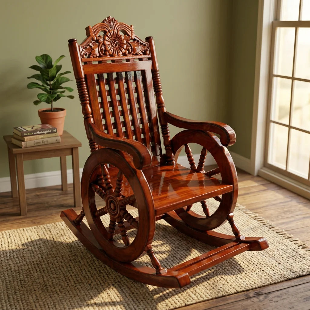NEW Arrivals Handcrafted Luxury Oak Wood Rocking Armchair with Classic Reclining Design for Living Room Indoor Outdoor Balcony Garden Luxury Furniture and Home Decor