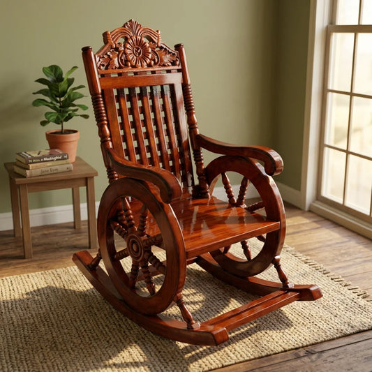 NEW Arrivals Handcrafted Luxury Oak Wood Rocking Armchair with Classic Reclining Design for Living Room Indoor Outdoor Balcony Garden Luxury Furniture and Home Decor