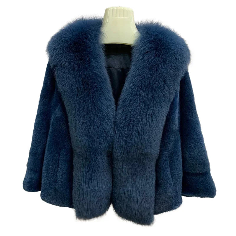 8 Colors Top Luxury Natural Real Fox Fur Collar Mink Fur Coat Women Winter Luxury Mink Fur Poncho Outerwear Jackets Evening Party Prom Wedding Guest Christmas Gift for Wife Girlfriend Ladies Luxury Apparel Supplies.