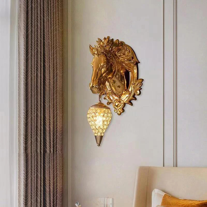 Villa Home Luxury Art Creative Decoration 55/61cm Contemporary Resin Horse Wall Lamp LED Creative Luxury Gold Sconce Light for Decor Home Living Room Bedroom