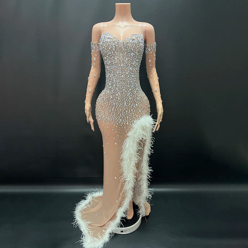 Boutique Gala HOT SALE Nude/Black/Red Color Women's Elegant Hot Sexy Celebrities Red Carpet Night Club Formal Maxi Dress With Crystal Luxury High Quality Evening Dress Luxury Gowns Ladies Clothing Supplies