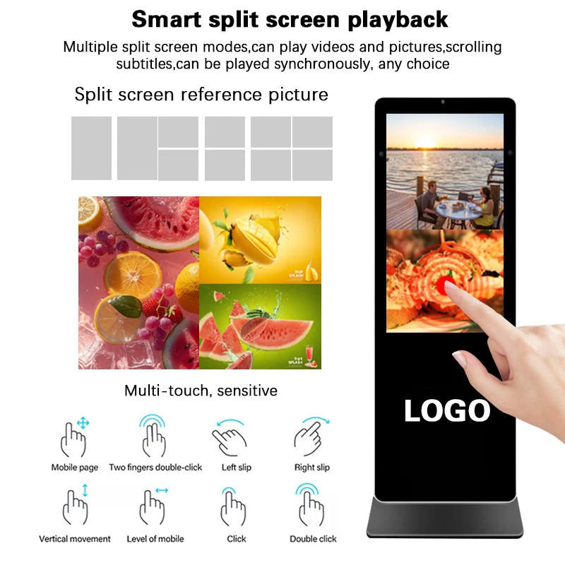 HOT SALE 32* Inch Indoor Floor Stand Digital Signage LCD Advertising Kiosk Touch Screen Smart Display Board WI-FI OEM System for Business Shop Mall Advertising Smart Android Screen System