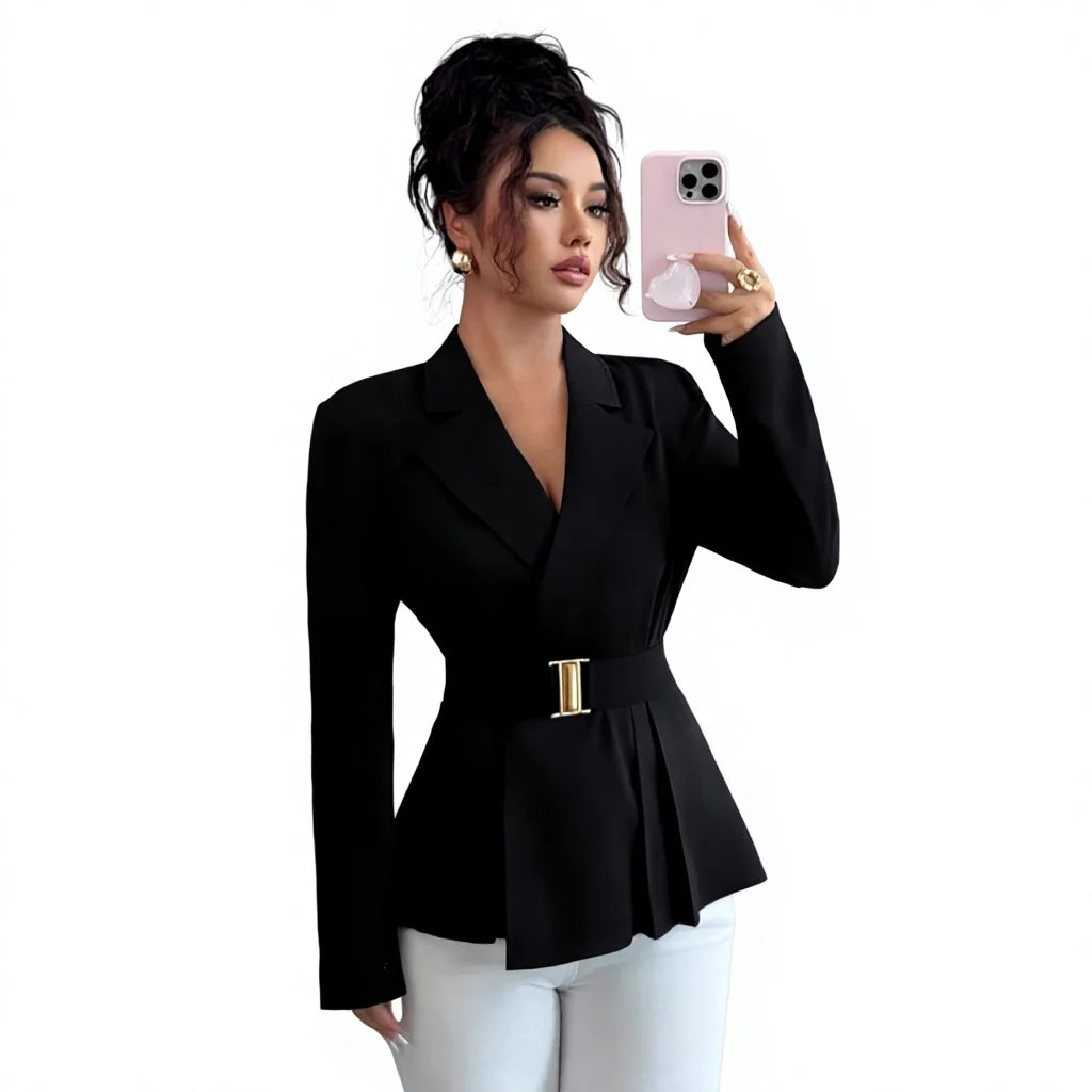 New Italian Fashion  Autumn Spring Women's Elegant Business-Casual Solid Anti-Wrinkle Hand Embroidery Long-Sleeve Black Coat for Cross-Border Clothes Blazer Jackets Ladies Luxury Apparel Accessories