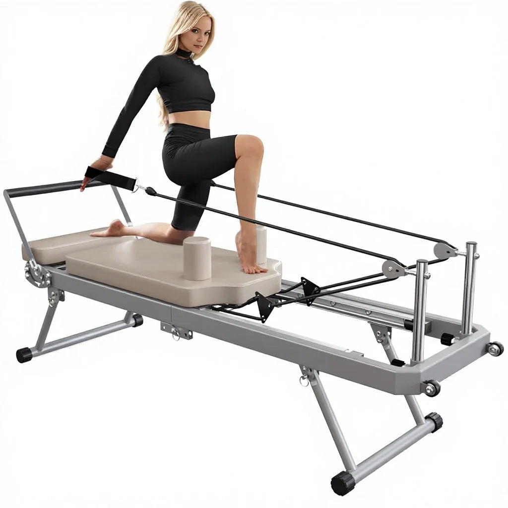400Lbs Power Pilates Reformer Machine Home Gym System Workout Foldable Adjustable Tension High Strength Alloy Springs Beginners Sports Supplies