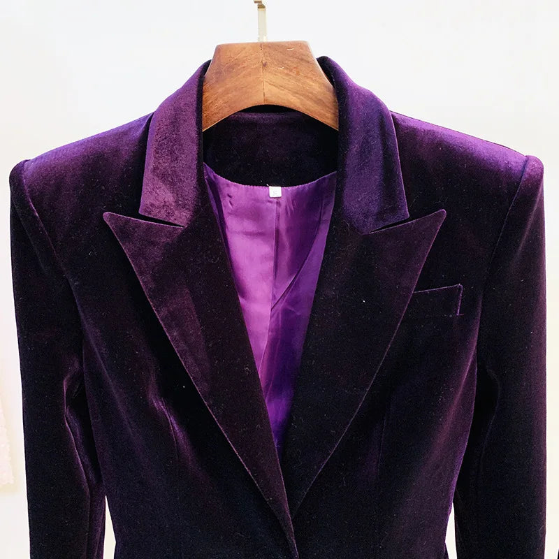 Velvet Blazer Pants Women Set Purple Brown Autumn Winter New One Button Jacket + Flare Pants Two Piece Office Female Suit