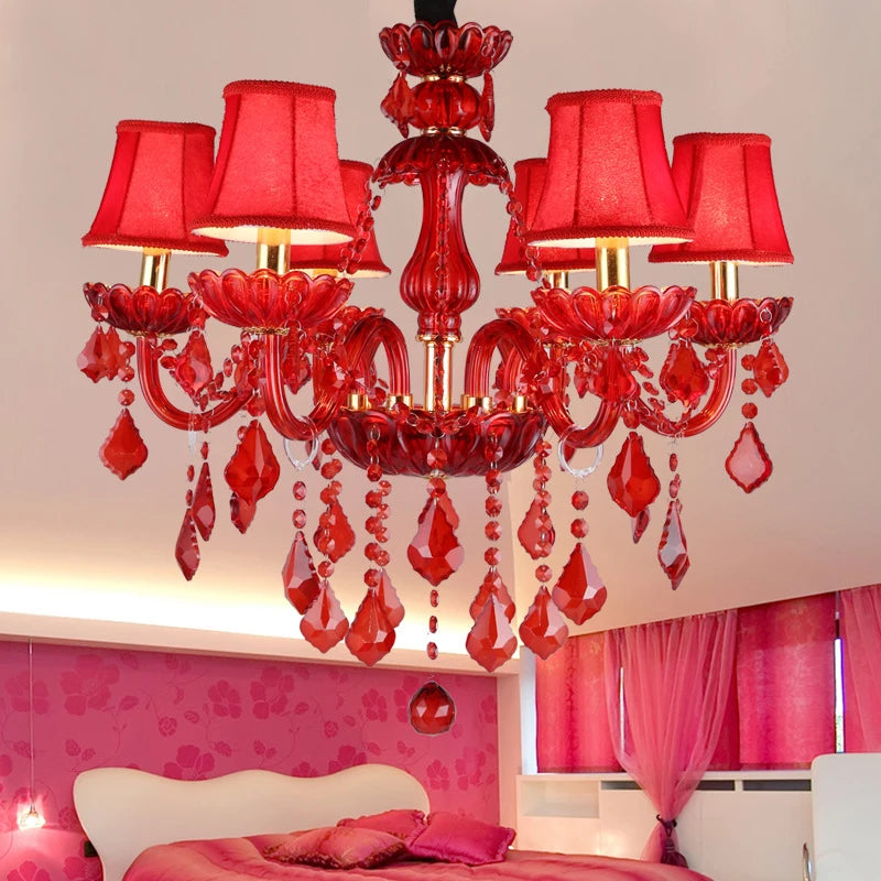 Villa Home Living Room Maria Theresa European Style Luxury K9 Crystal Pendent Lamps 6/8/15/18 Lights Red Candle Lamp Luxurious Art Decoration Living Room Restaurant  Bedroom Villa Chandelier