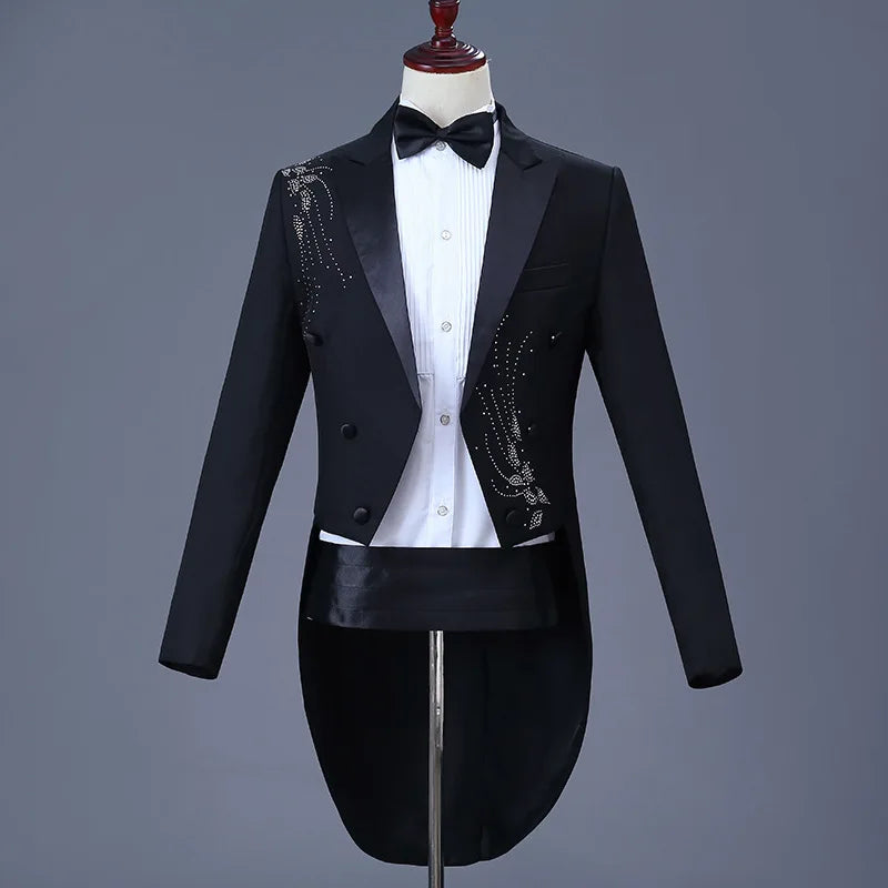 Boutique Gala HOT SALE 5 Colors Men Royal Suit Gentleman Diamonds Luxury Tuxedo Red Carpet Celebrities Clothes Opera Concert Wedding Evening Prom Business Night Party Male Luxury Apparel Supplies