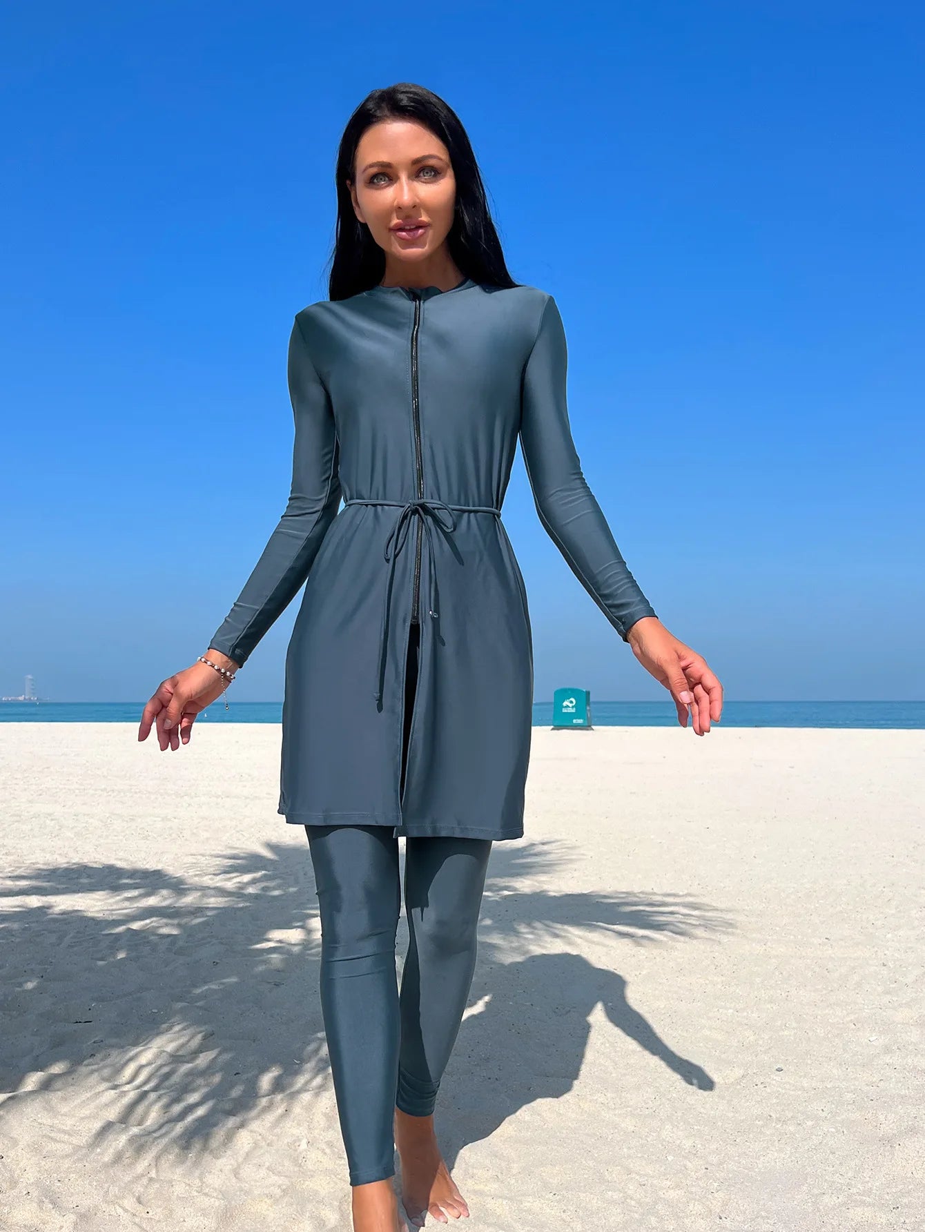 NEW Arrivals Islamic Clothing Solid Color Ladies Long Sleeve Swimming Muslim Top and Long Legging Swimwear Set Muslim Swimming Suit Women Modest   Summer Bath Muslims Summer Beachwear Apparel Suits