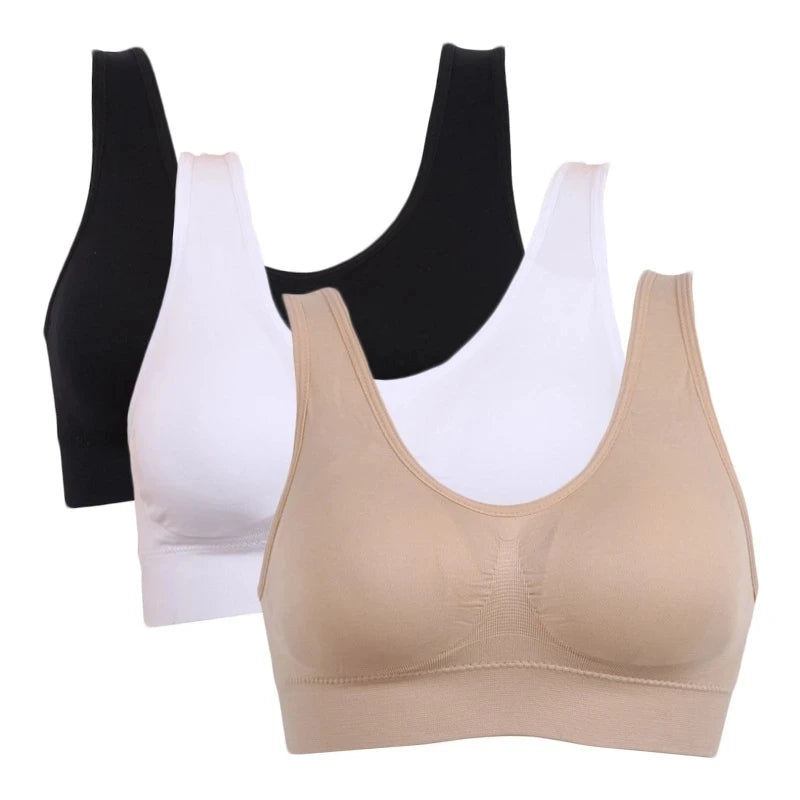 NEW Arrivals 3PCS Set M-5XL Lot Sports Bra Women's Intimates With Pads Plus Size Bras For Women Active Brassiere Push Up Big Size Yoga Sports Vest Wireless BH 5XL