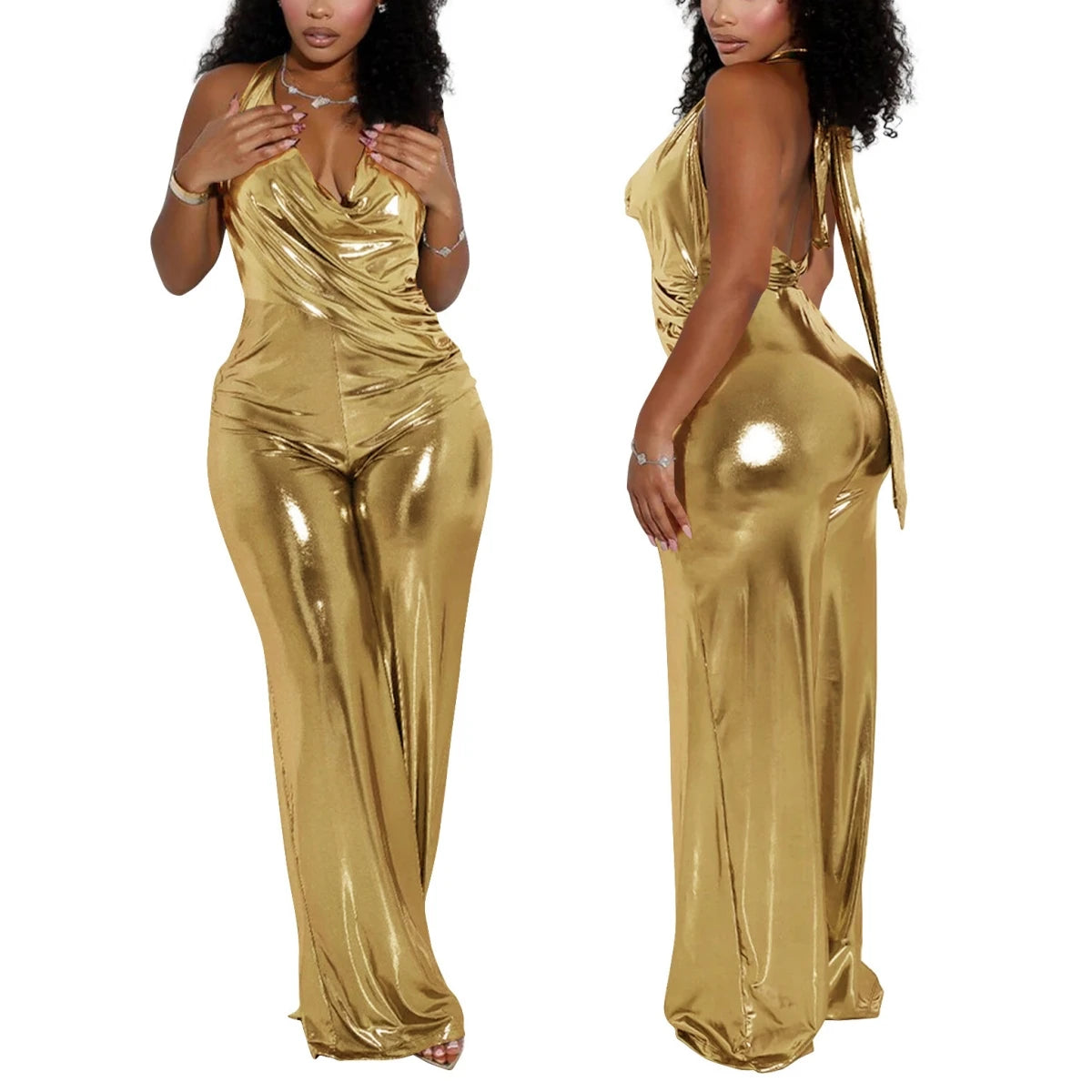New Arrivals S-2XL Women Jumpsuit  Trendy Fashion Shiny Evening Party Night Clubwear Backless Sexy Jumpsuit