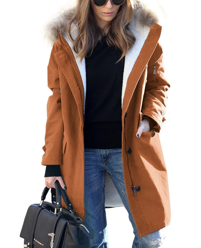 BEST PRICE S-3XL Plus Size Women's Autumn and Winter Warm Ladies Hooded Outdoor Fur Collar Women's Jacket Hooded Windbreaker Trench Coats Ladies Clothing Supplies.