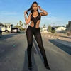 Black/Blue/Burgundy Color  New Halter Cutout Flare Leg Backless Jumpsuit Slim Fit Summer Night Club Playsuit Evening Beach Party Bodysuit Women Sexy Apparel Supplies