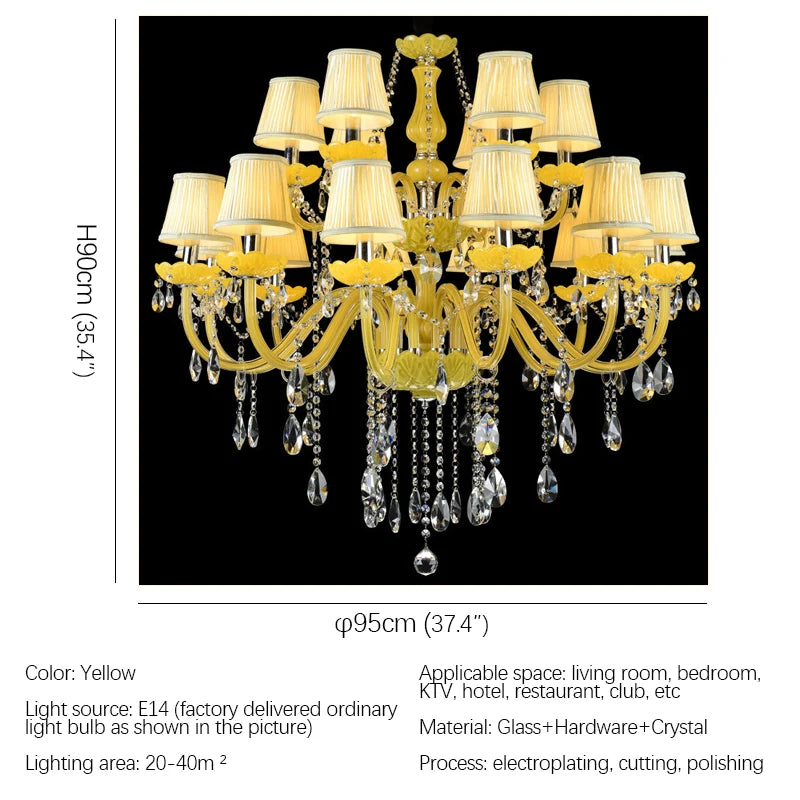 Home Villa Living Room 6/8/15/18 Lights Maria Theresa European Luxurious Crystal Pendent Lamps Yellow Candle Lamp Warm Art Decor Living Room Bedroom Restaurant Hotel Villa Chandelier