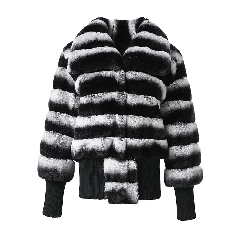 NEW Arrivals S-XL Winter Luxury Natural Rex Rabbit Fur Jacket Cropped Women Real Chinchilla Fur Coat Outerwear Mid Jackets Ladies Luxury Apparel Supplies.