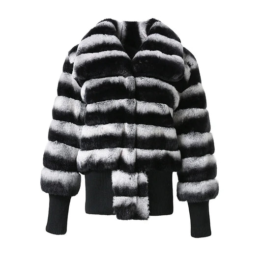 NEW Arrivals S-XL Winter Luxury Natural Rex Rabbit Fur Jacket Cropped Women Real Chinchilla Fur Coat Outerwear Mid Jackets Ladies Luxury Apparel Supplies.