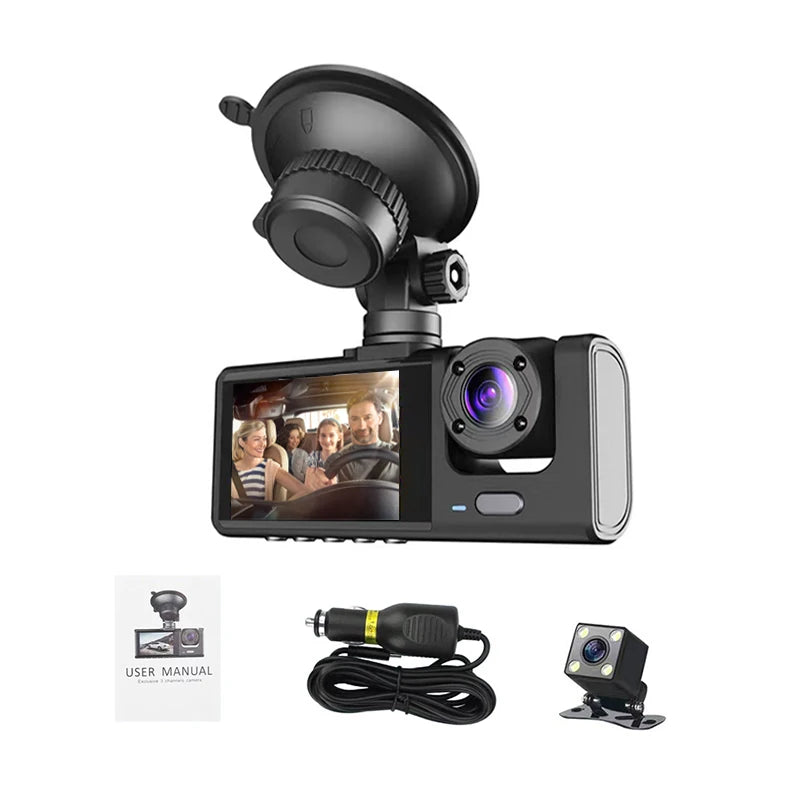NEW Arrivals 3 Lens Dash Cam Car Dashboard Camera Recorder 1080P Vehicle Black Box DVR Hidden Dash Cam Camara De Auto Dash Cam 3 Channel Automobile Security System Safety Supplies
