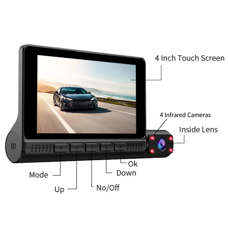 4 In 1Car DVR Dash Cam for Cars 3 Lens Video Recorder Carplay Mirror Black Box IPS 1080P HD Touch Screen Car Safety  Accessories