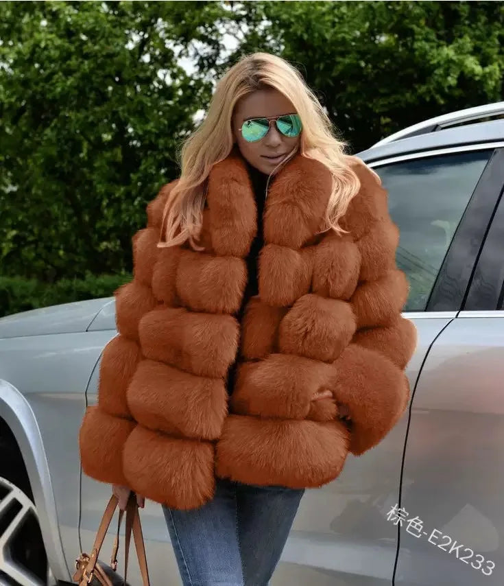 NEW Arrivals 10 Colors S-5XL Plus Size Luxury Fox Fur Winter Outfit Faux Fur Jacket Women Fur Coat Outerwear Jackets Night Clubwear Evening Party Luxury Coats Ladies Winter Apparel Supplies