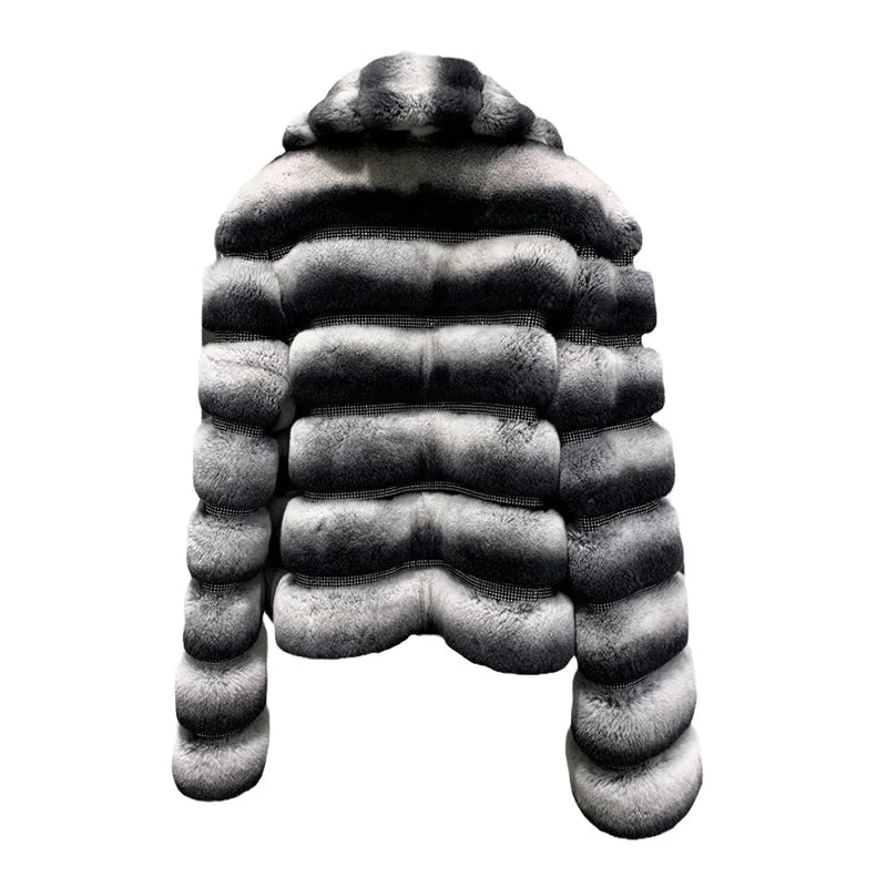 Boutique Gala HOT SALE 4 Colors S-2XL  Luxury Original Chinchilla Fur Coat Winter Real Natural Rex Rabbit Fur Outerwear Authentic Chinchilla Jacket Women Luxury Apparel Supplies.