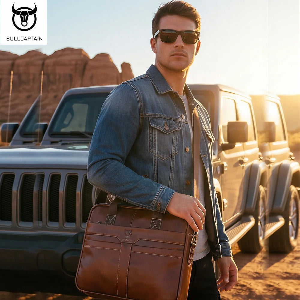 Black/Brown Color Men's Real Leather Briefcase, Large Capacity Multifunctional Shoulder Handbag, Top Quality Professional Business Layer Office Cowhide Business Laptop Bag