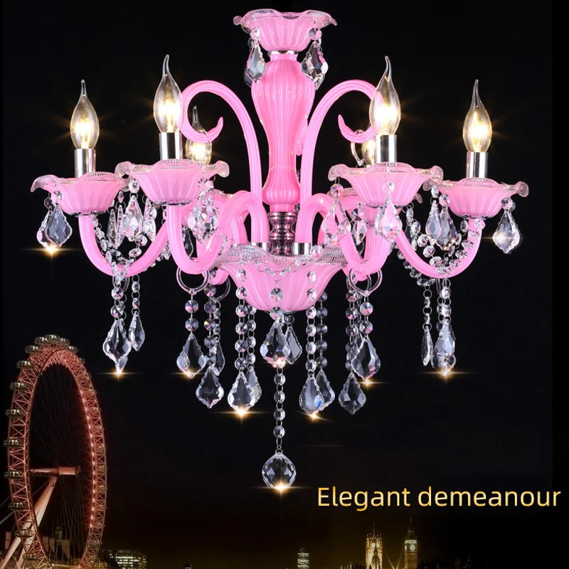 HOT SALE 6/8/10/15/18 Lights Villa Home Living Room Pink Luxury Maria Theresa Crystal Pendent Lamp Art Decoration Girls' Room Candle Lamps  Restaurant Bedroom Luxury Chandelier