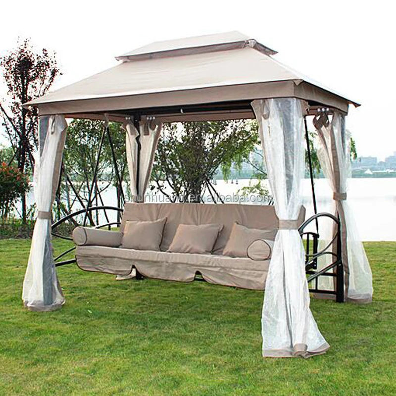 HOT SALE (Only Few Units Left) 3 Seat Adult Villa Resort Outdoor Aluminum Frame Convertible Canopy Courtyard Garden Swing Hanging Chair Modern Patio Swings Sun Lounger Luxury Furniture Supplies ( For Fast Delivery Please Cont