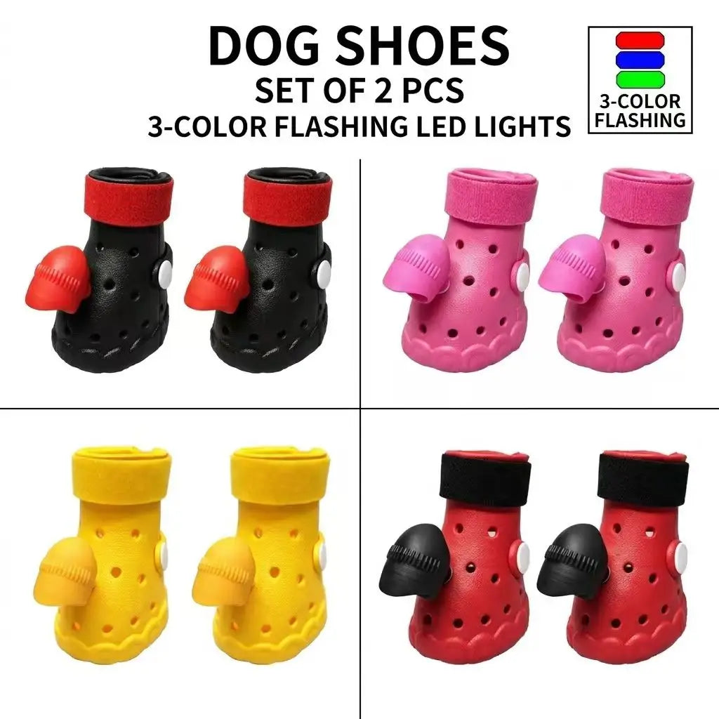 NEW Arrivals 3 Colors Dog Shoes with Flashing Lights, Anti-Slip, Breathable, and Adjustable Velcro Fastening Anti-Loss Night Walking Shoes Pets Clothing Supplies