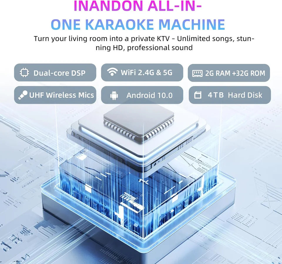 HOT SALE 5 in 1 Professional Karaoke Sound System  KD9Max HD Karaoke Monitor Machine Speakers +karaoke System +15.6'' Touchscreen +mixer +2 Wireless Mics +Double System +2G