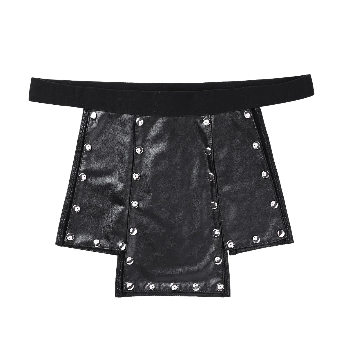 Gay/Men Sexy Lingerie Low Rise Faux Leather Soft Novelty Metal Studded Kilt Underwear Skirt Adult Clubwear Rave Party Costume Hot