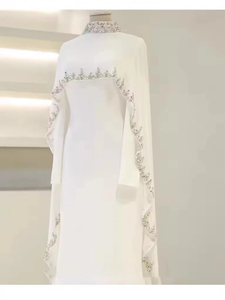 5 Colors Xs-2XL Plus Size Y20 Ramadan Eid Dubai Kaftan Islam Luxury Handmade Shiny Wedding Guest  Party Dresses Rhinestone Neck Elegant Cape Muslim Women Winter Gowns