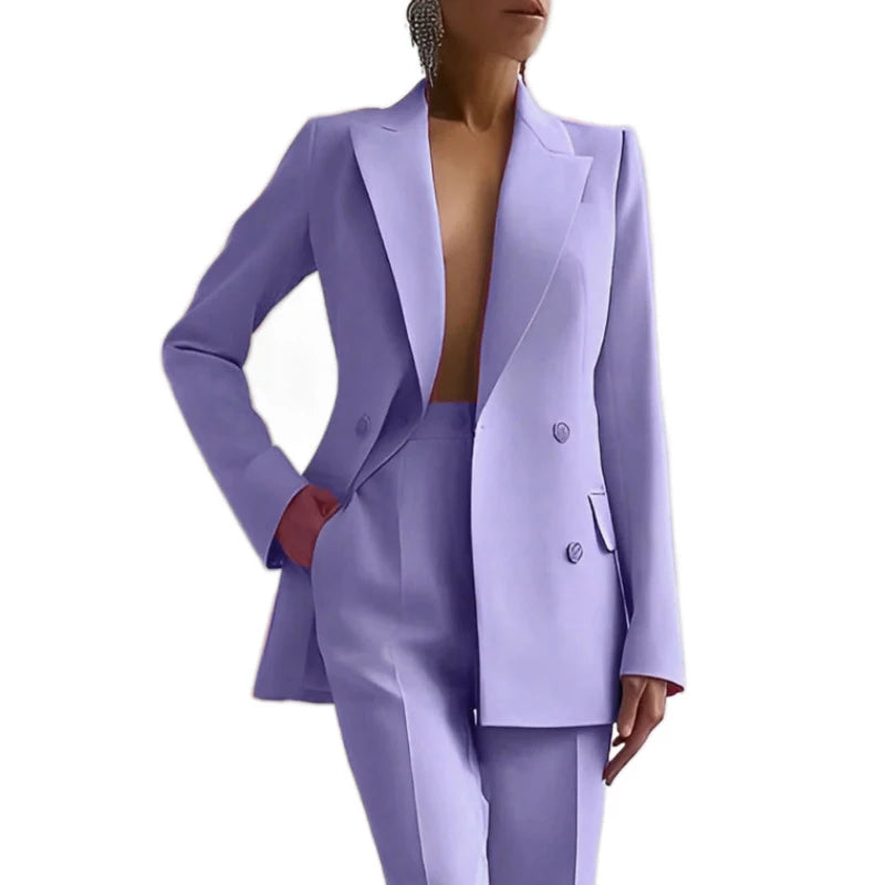 Boutique HOT SALE New Italian Fashion S-2XL 8 Colors Casual Career Double Breasted Long Sleeve Suit Jacket Long Pants Women's Luxury Blazer Top Quality Office Lady Business Dinner Suit Ladies Clothing Supplies.