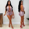 Hot Sexy Woman S-2XL Halter Backless Jumpsuit Sexy Deep V-Neck Rompers Bodycon  New Summer Evening Beach Party Night Clubwear One Piece Romper Short Jumpsuit Bodysuit