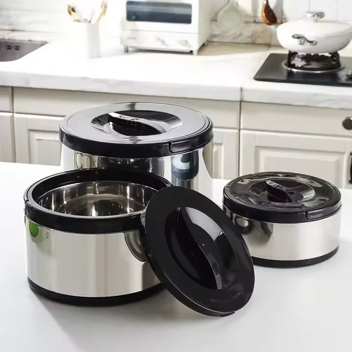 3 PCS Set Green/White/Black Colorful 304 Stainless Steel Fresh-Keeping Pot 2/4/8L Large Capacity Handle Insulated Bucket Double Food Containers Lunch Box Picnic Outdoor Camping Kitchenware Supplies Cooking Tools Set