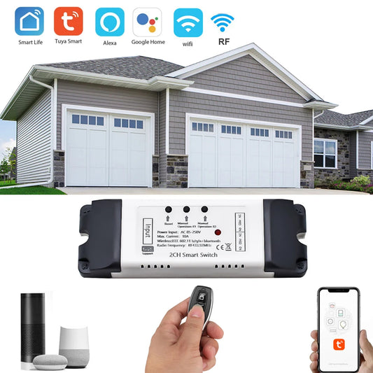 TUYA  Smart WIFI 2.4G Garage Door Opener Controller Open & Close by Phone APP And 433 Remote Compatible Alexa & Google Home