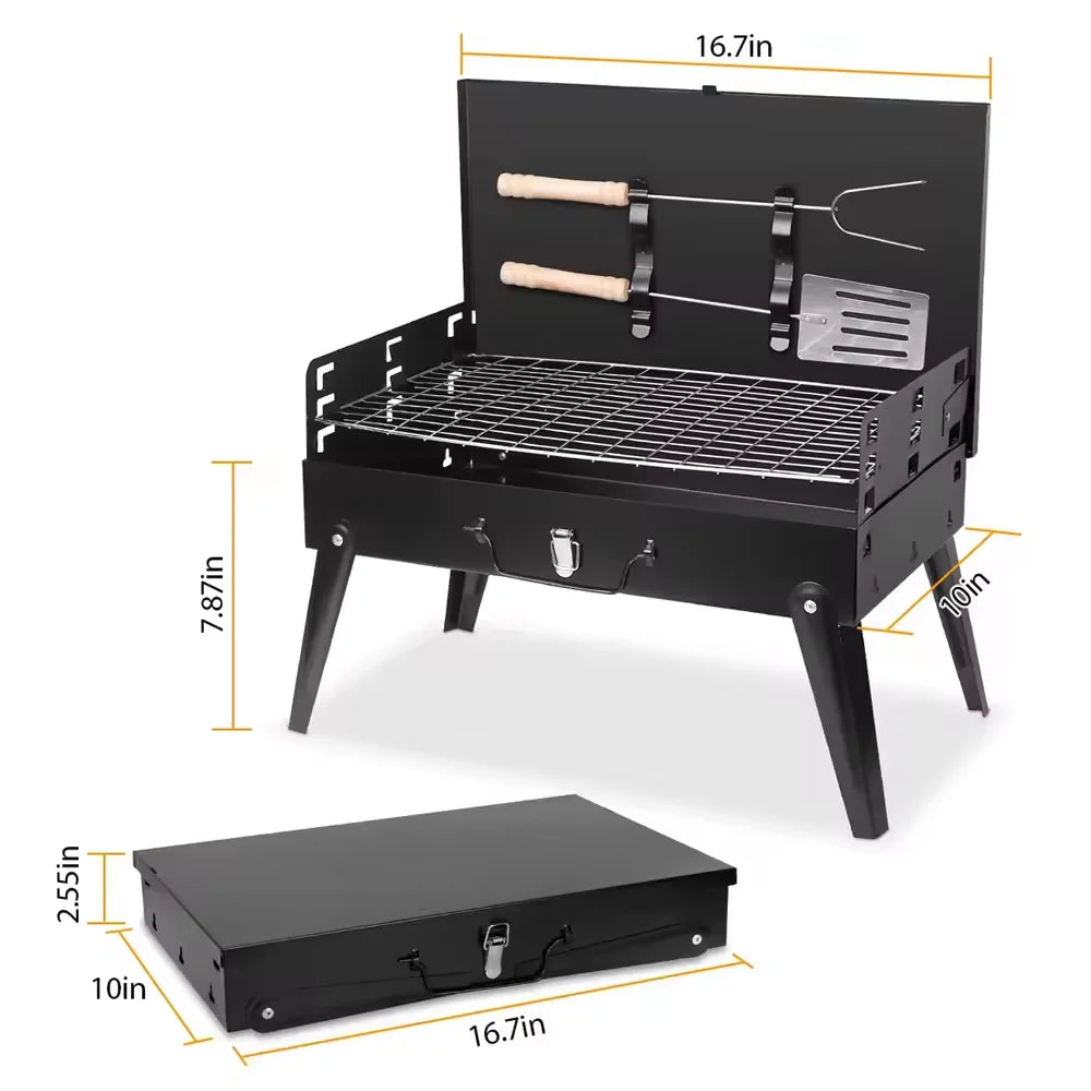 NEW Charcoal BBQ Grill Folding in Bag Outdoor Barbecue Charcoal Grill Portable BBQ Lightweight Smokeless Grill Outdoor Camping Garden Picnics Cooking Supplies