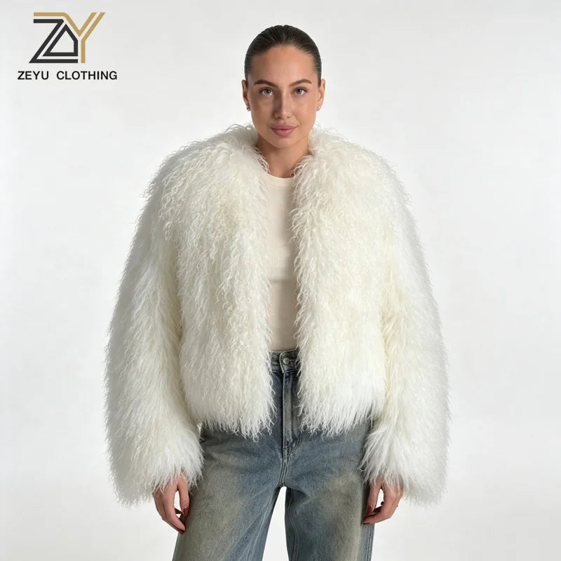 NEW Arrivals 8 Colors S-4XL Curly Fur Jacket Women Winter Warm Mongolian Artificial Lamb Wool Coat Short Open Front Cropped Eco- Friendly Night Clubwear Women's Faux Fur Coats Winter Autumn Apparel Supplies