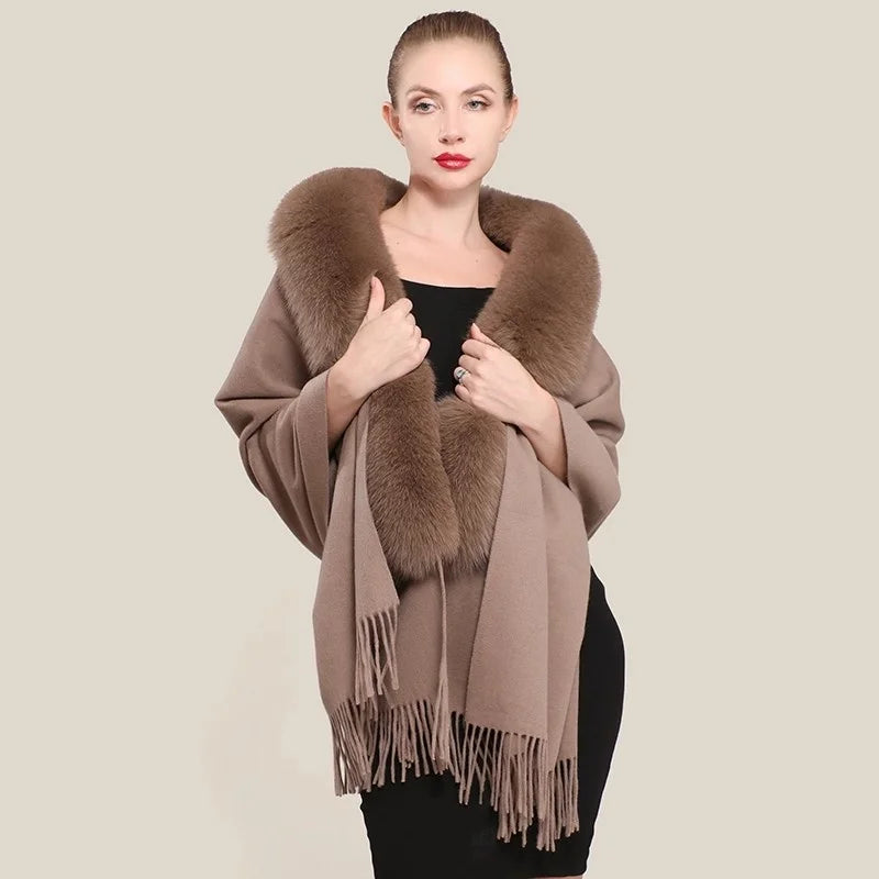 Boutique Gala HOT SALE  10 Colors Winter Warm 100% Real Fox Fur Long Shawl Luxury Women Fur Poncho Cape Evening Business Party Prom Wedding Guest Clothes Ladies Luxury Apparel Supplies.