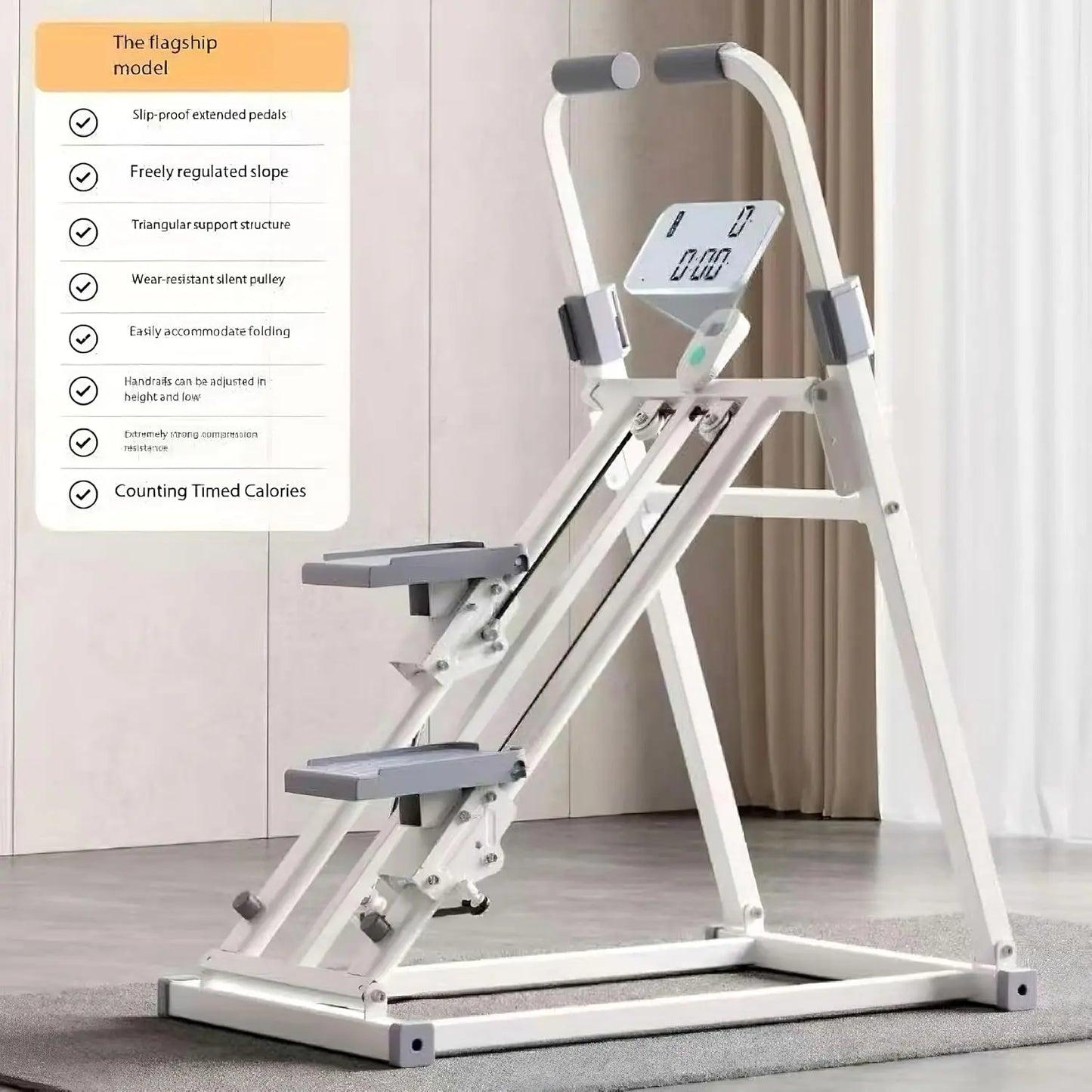Women Men Home Gym Electronic Digital Screen Display Program Aerobic Fitness Stair Climber Vertical Climber Machine with Handle New Version for Workout Home Gym Supplies