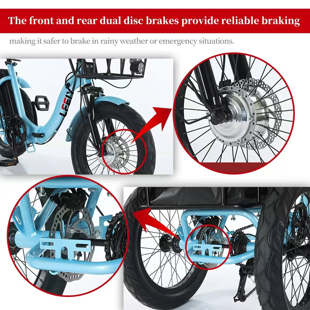 Fat Tires Folding Electric Cargo Tricycle 18 Inch Brushless Pedal Assisted Electric Tricycle 48V 13Ah Lithium Battery Disc Brake 3-Wheel Cargo Bike 7-Speed 25km Max Speed Carbon Steel Electric Bike