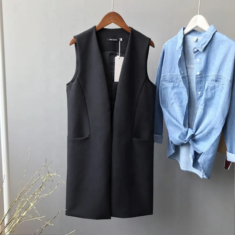 NEW Arrivals Simple Slimming Vest Women's Spring Summer New Style Fashionable and Mid Length Suit Vest Women Casual Clothing Supplies
