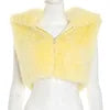 Black/Yellow/Purple Color Women's Fashion Solid-Color Fur Zipper Hooded Sleeveless Crop Top Short Vest  Fashion Women Streetwear Casual Apparel Accessories